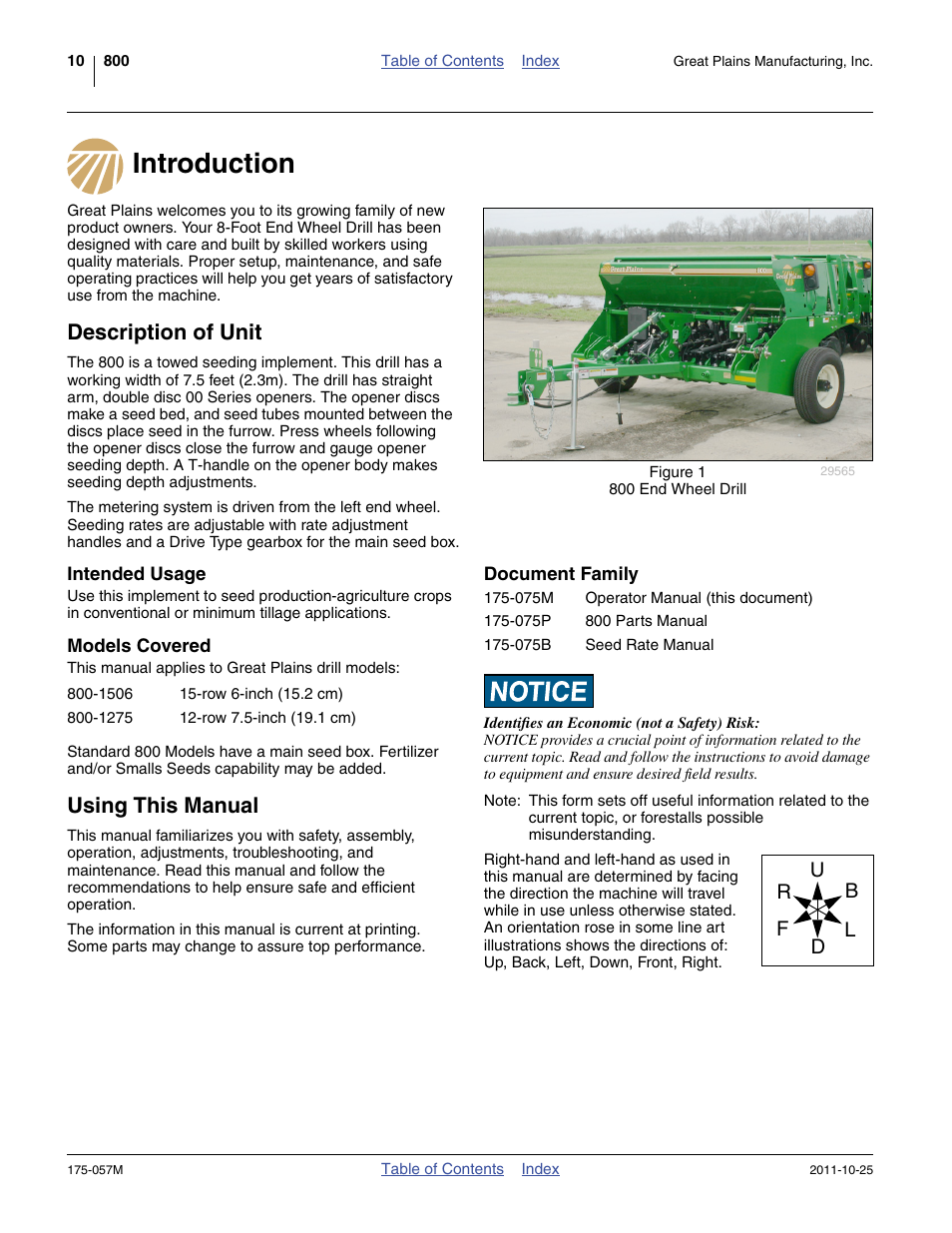 Introduction, Description of unit, Intended usage | Models covered, Using this manual, Document family, Introduction description of unit, Intended usage models covered | Great Plains 800 Operator Manual User Manual | Page 14 / 70