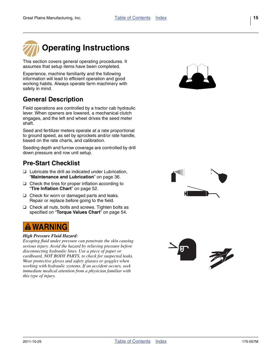 Operating instructions, General description, Pre-start checklist | Great Plains 800 Operator Manual User Manual | Page 19 / 70