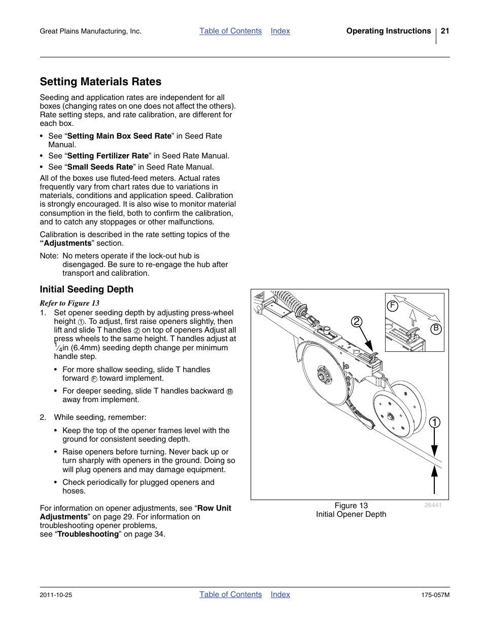 Setting materials rates, Initial seeding depth | Great Plains 800 Operator Manual User Manual | Page 25 / 70
