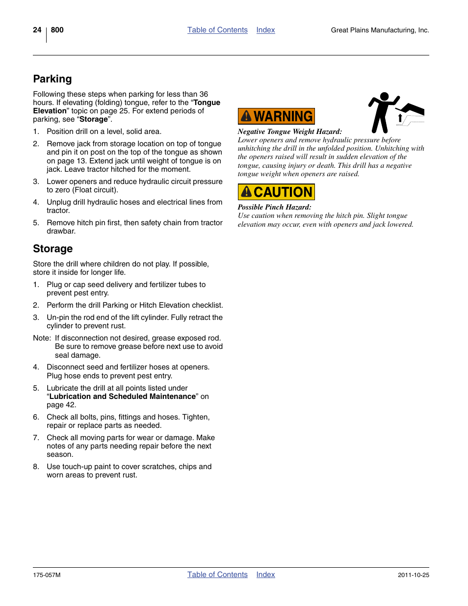 Parking, Storage, Parking storage | Great Plains 800 Operator Manual User Manual | Page 28 / 70