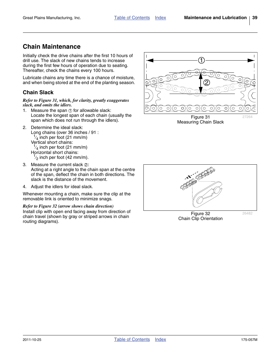 Chain maintenance, Chain slack | Great Plains 800 Operator Manual User Manual | Page 43 / 70