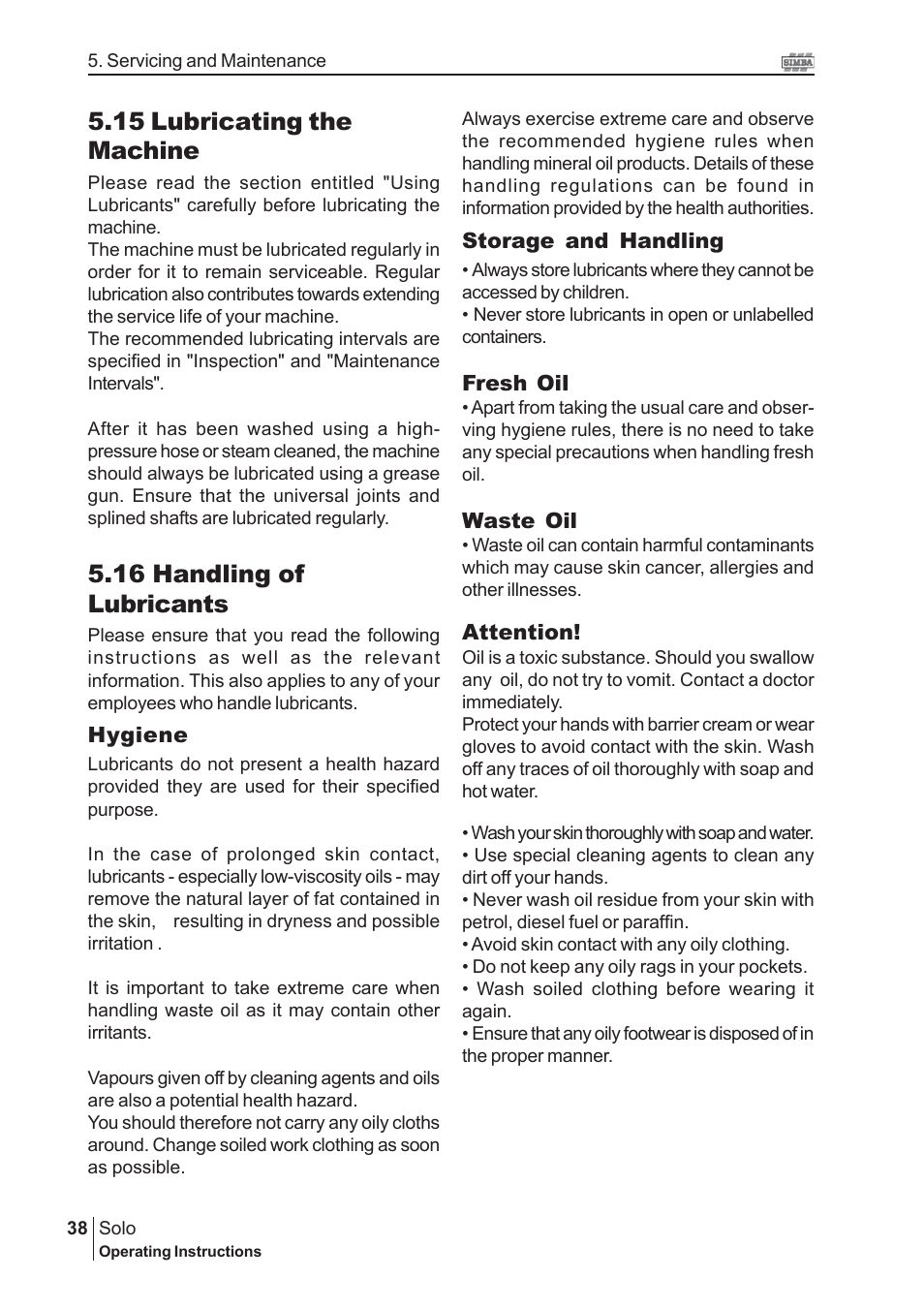 15 lubricating the machine, 16 handling of lubricants | Great Plains P13306 User Manual | Page 38 / 40