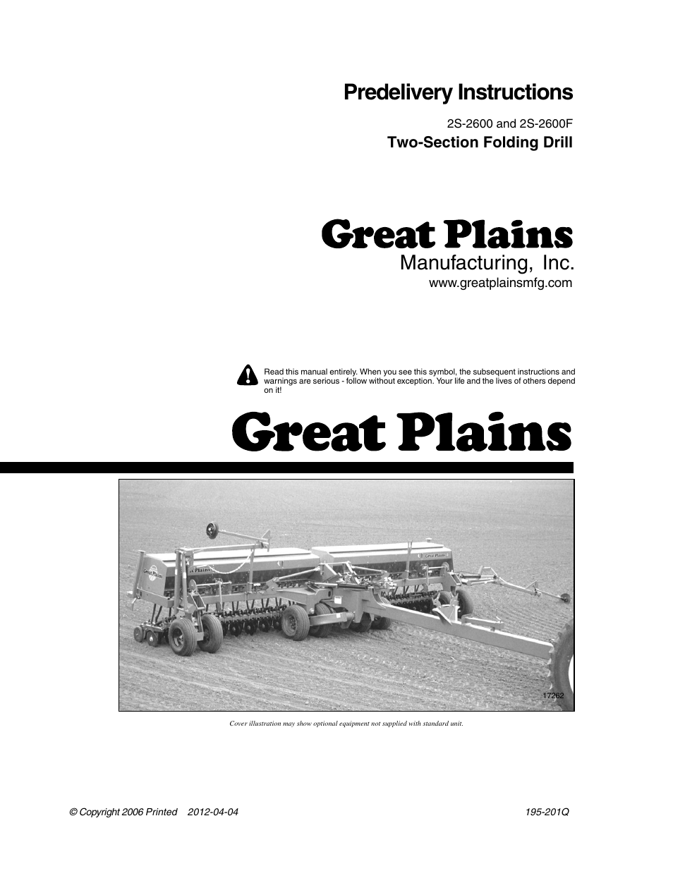 Great Plains 2S-2600F Predelivery Manual User Manual | 17 pages