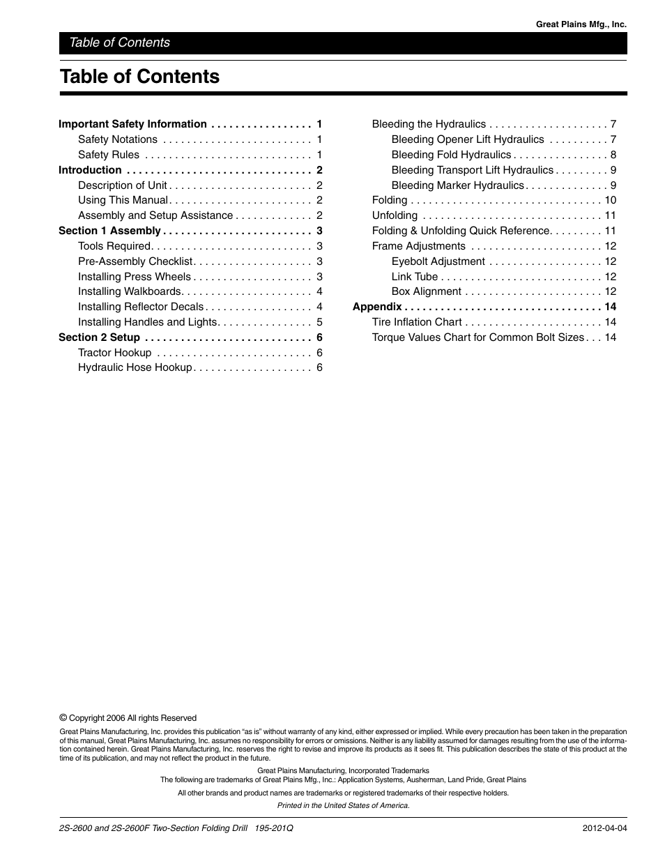 Great Plains 2S-2600F Predelivery Manual User Manual | Page 2 / 17