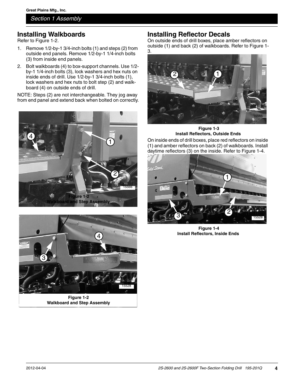 Installing walkboards, Installing reflector decals | Great Plains 2S-2600F Predelivery Manual User Manual | Page 6 / 17