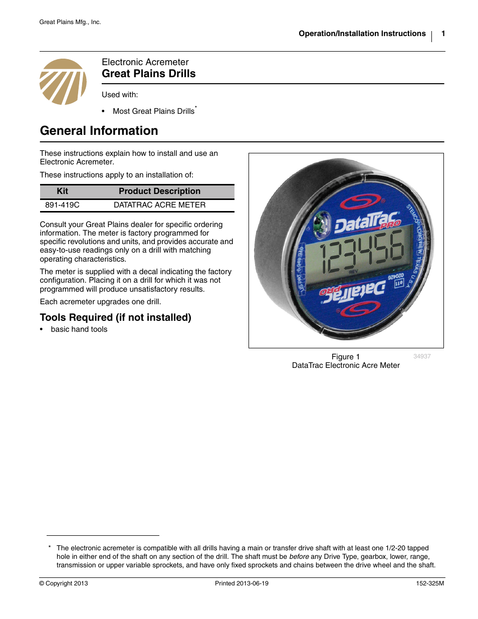 Great Plains Electronic Acremeter (DataTrac) Assembly Instructions User Manual | 4 pages
