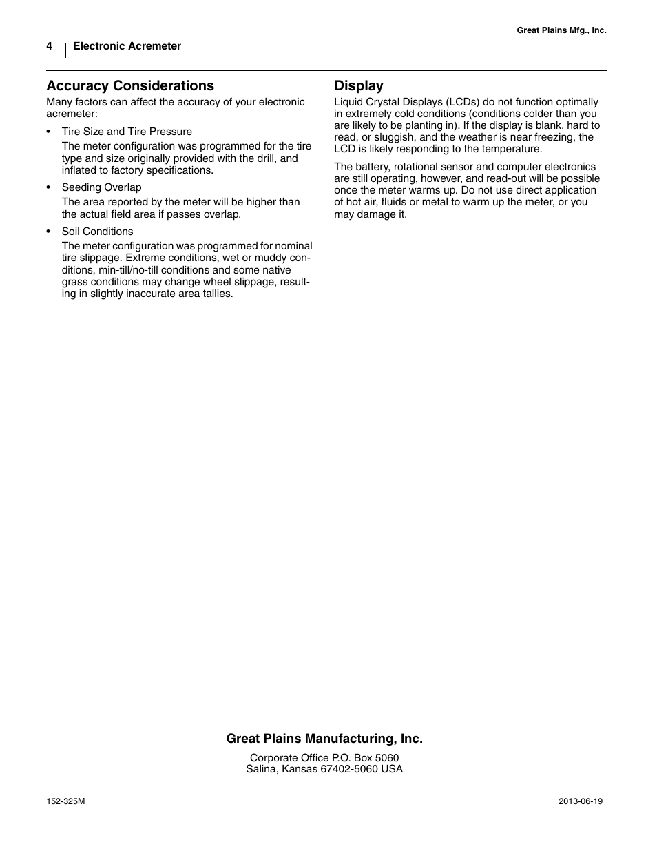 Accuracy considerations, Display | Great Plains Electronic Acremeter (DataTrac) Assembly Instructions User Manual | Page 4 / 4