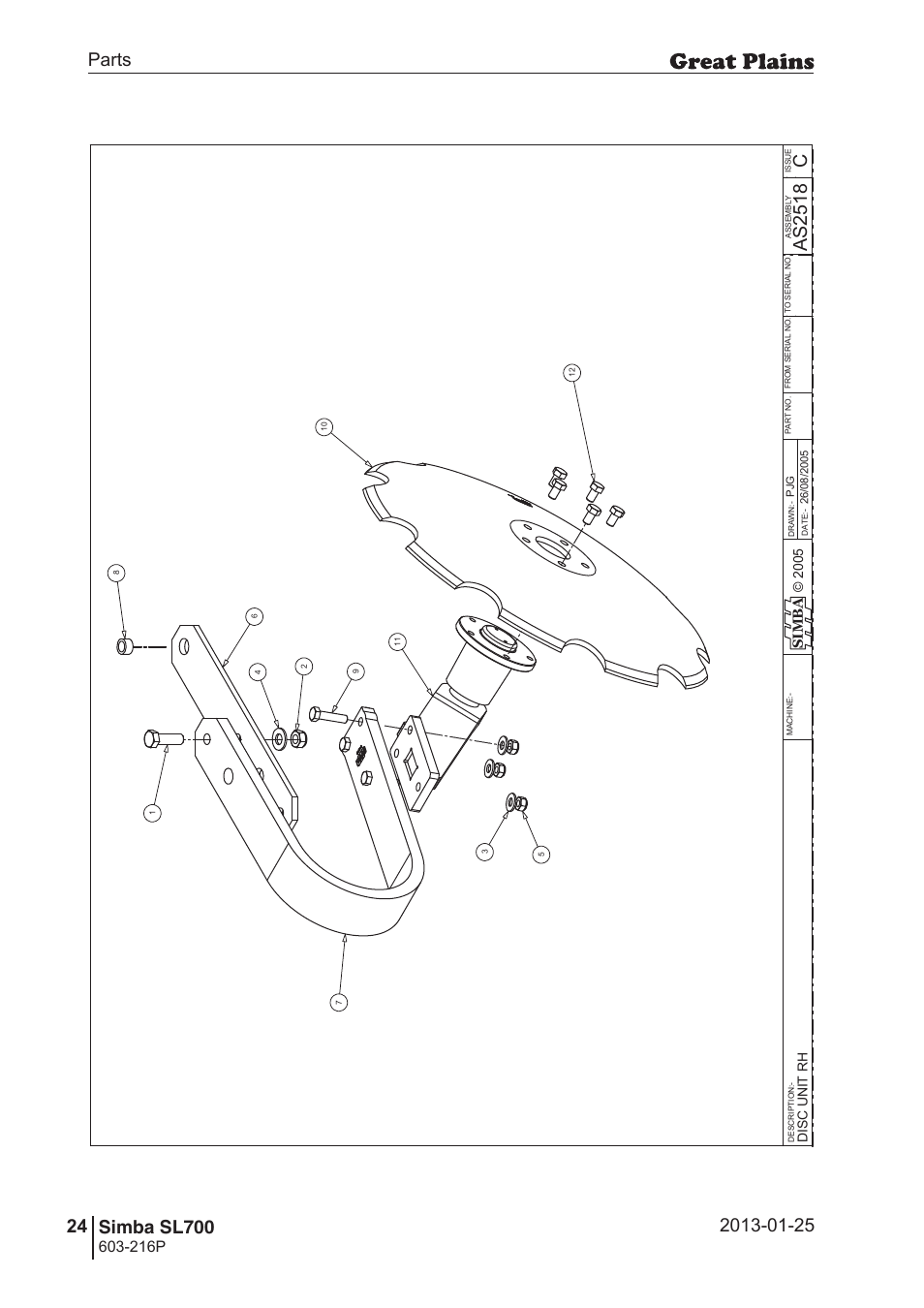 Sl700, 58 7. parts and assembly, Cas 25 18 | Operating instructions, 216p, Si m b a | Great Plains SL700 Parts Manual User Manual | Page 24 / 140
