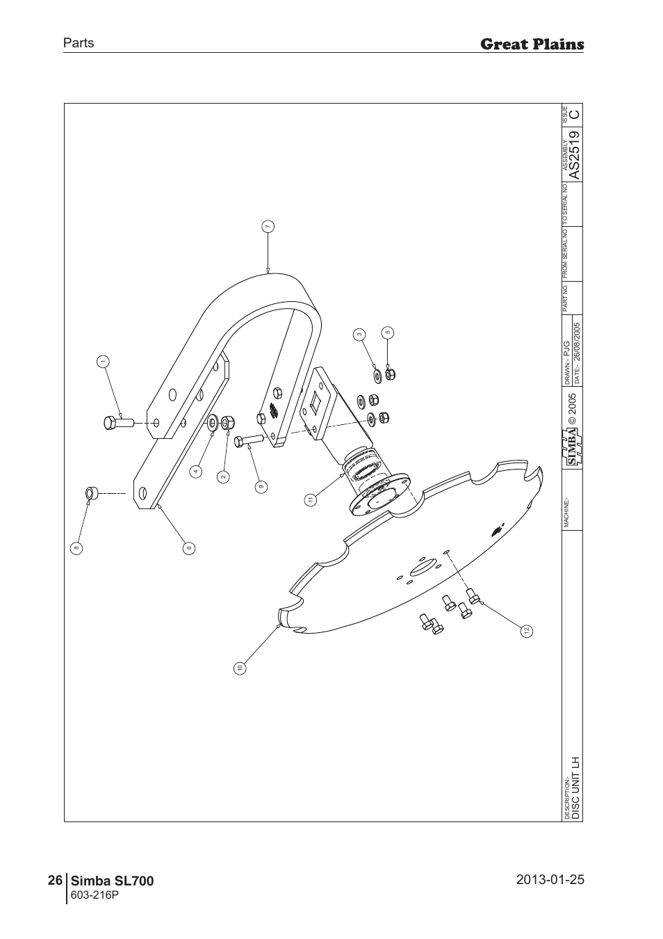 Sl700, 60 7. parts and assembly, Cas 25 19 | Operating instructions, 216p, Si m b a | Great Plains SL700 Parts Manual User Manual | Page 26 / 140