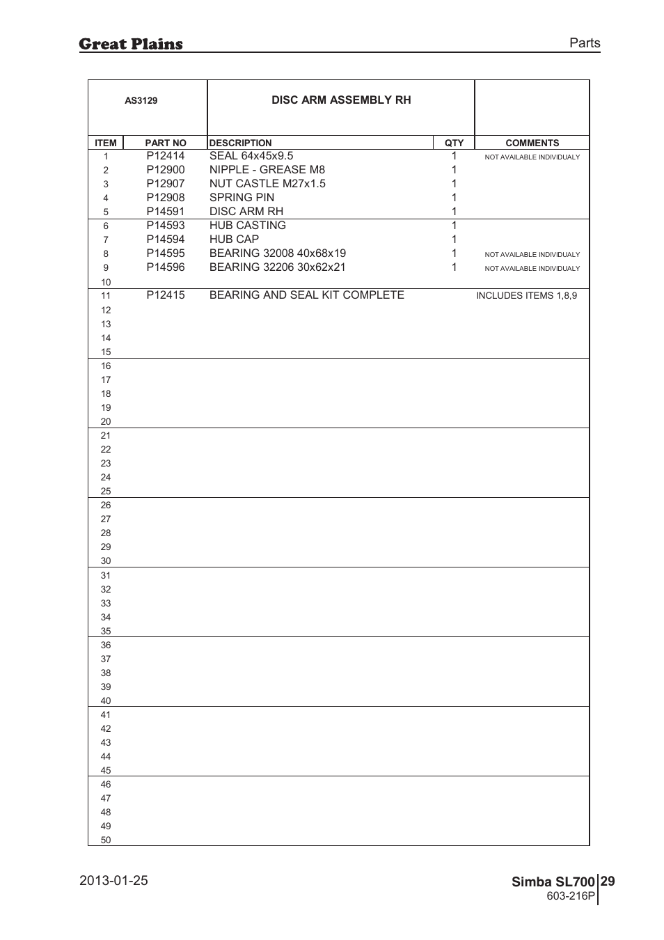 Sl700, Parts and assembly | Great Plains SL700 Parts Manual User Manual | Page 29 / 140