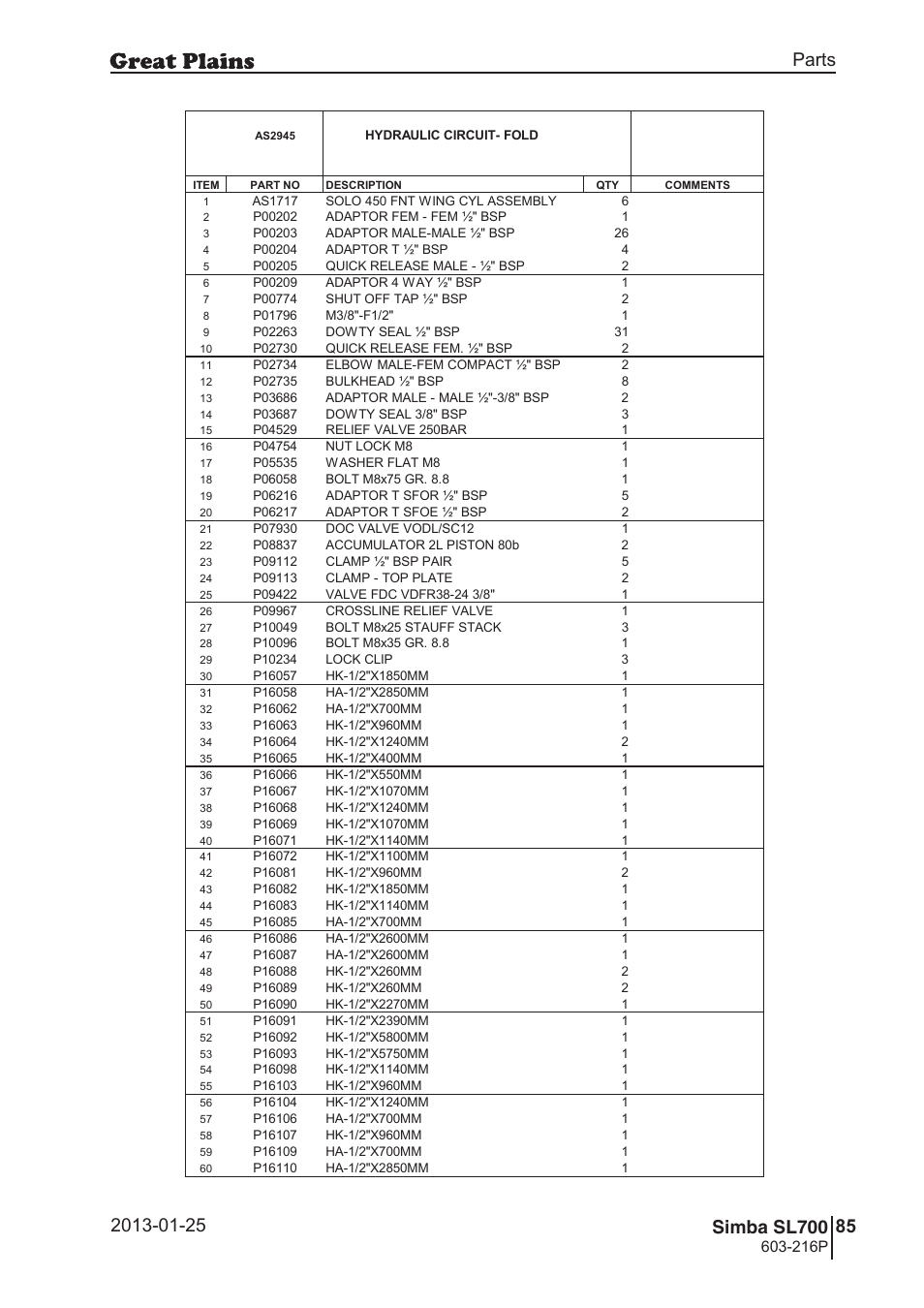 Sl700, Parts and assembly | Great Plains SL700 Parts Manual User Manual | Page 85 / 140