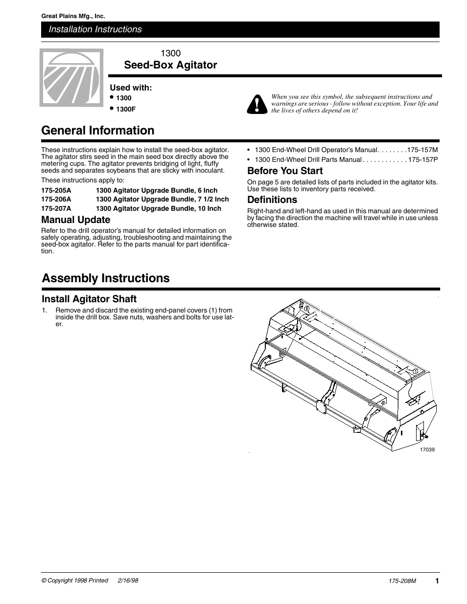 Great Plains 1300 Seed-Box Assembly Instructions User Manual | 5 pages