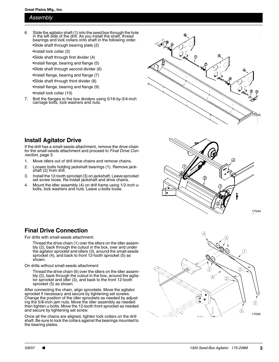Install agitator drive, Final drive connection, Assembly | Great Plains 1300 Seed-Box Assembly Instructions User Manual | Page 3 / 5