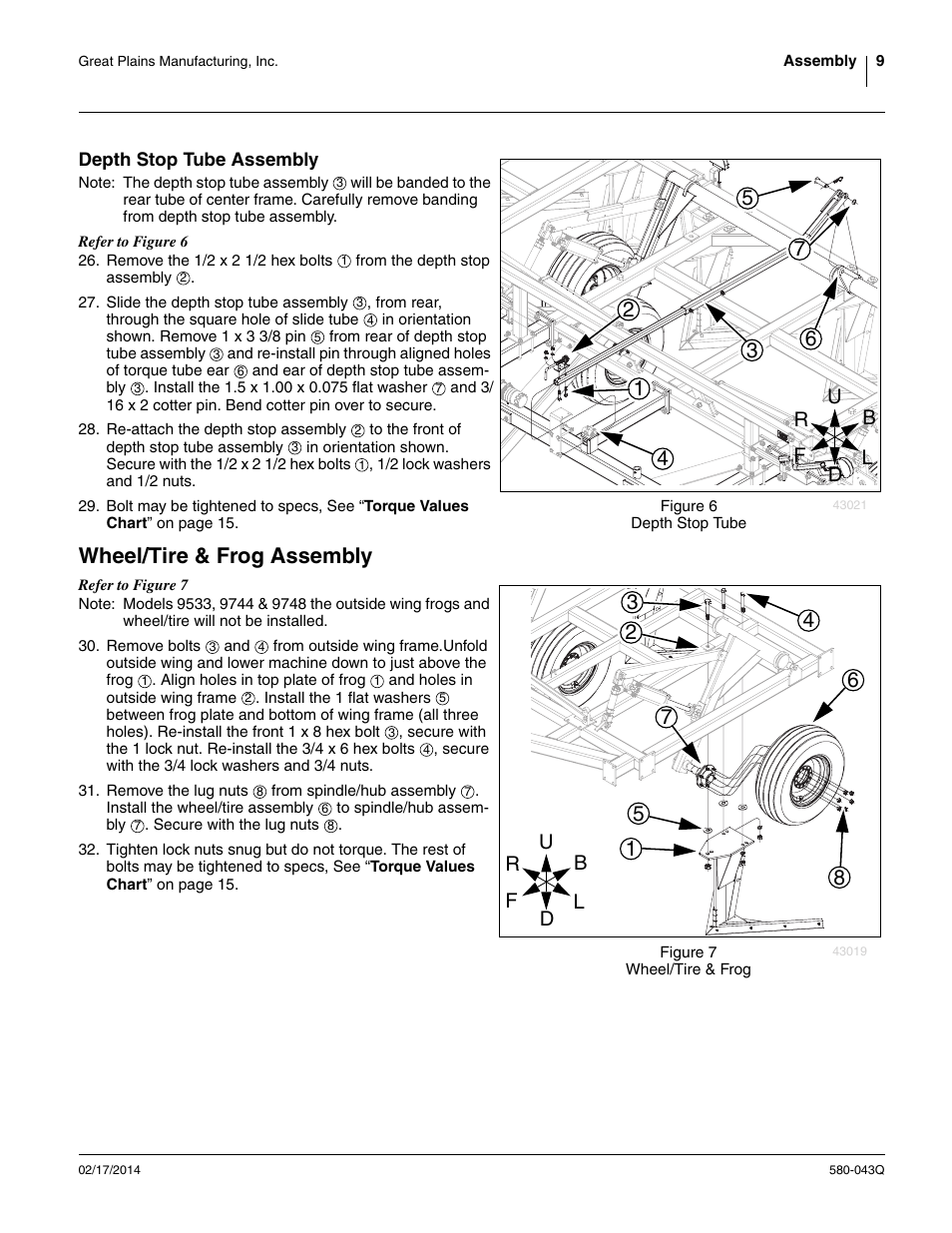 Depth stop tube assembly, Wheel/tire & frog assembly | Great Plains 9756PP Predelivery Manual User Manual | Page 13 / 48