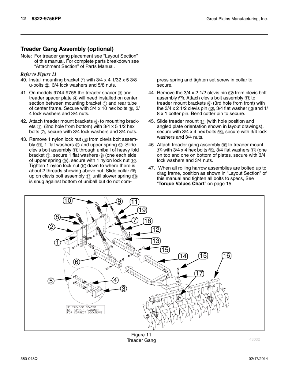 Treader gang assembly (optional) | Great Plains 9756PP Predelivery Manual User Manual | Page 16 / 48