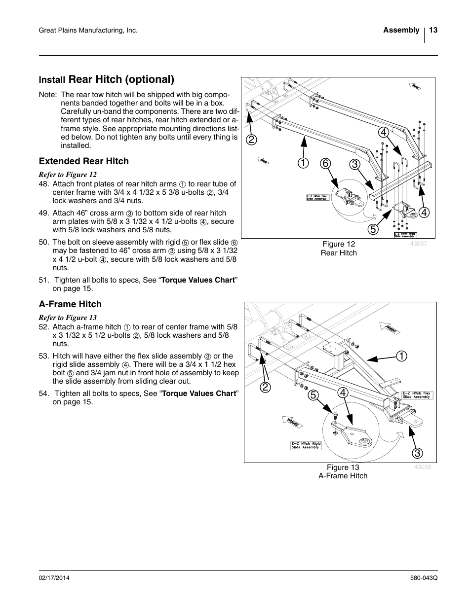 Install rear hitch (optional), Extended rear hitch, A-frame hitch | Extended rear hitch a-frame hitch, Rear hitch (optional) | Great Plains 9756PP Predelivery Manual User Manual | Page 17 / 48