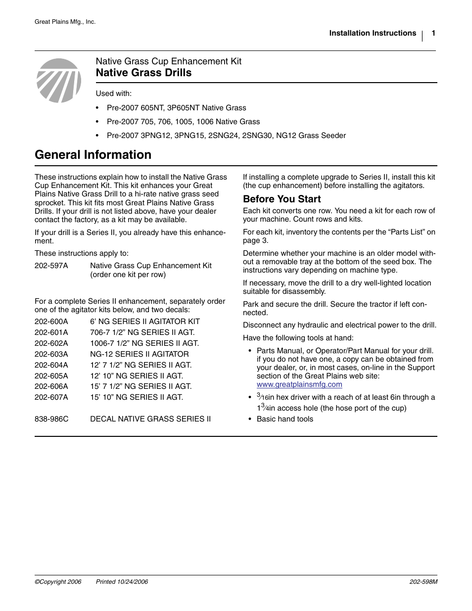 Great Plains Native Grass Cup Enhancement Kit User Manual | 7 pages