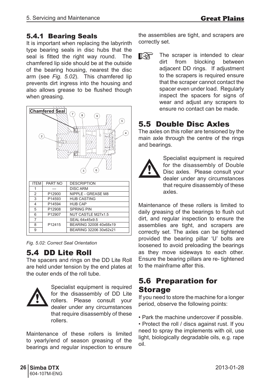 4 dd lite roll, 5 double disc axles, 6 preparation for storage | 1 bearing seals | Great Plains DTX350 Operator Manual User Manual | Page 26 / 34