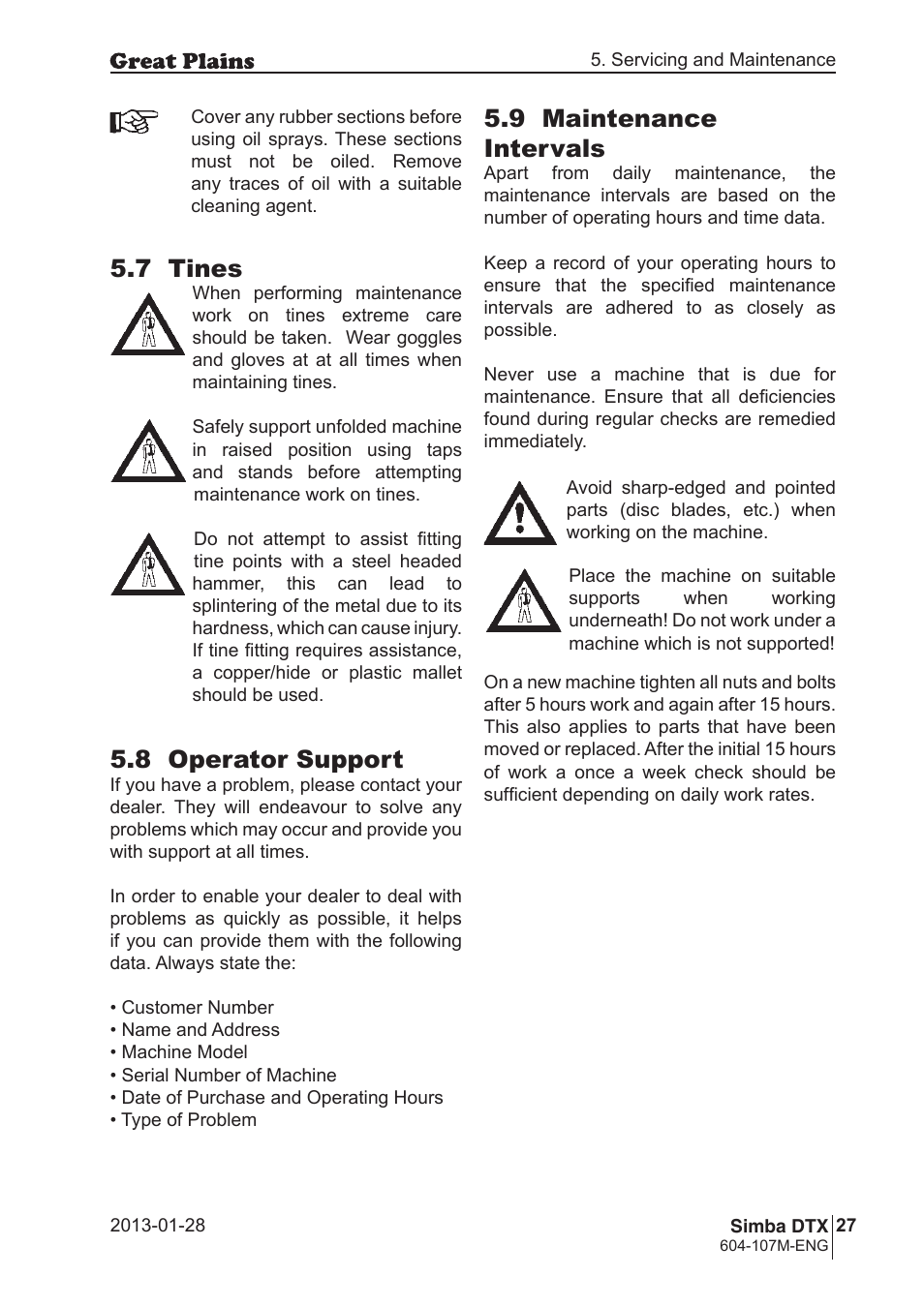 7 tines, 9 maintenance intervals, 8 operator support | Great Plains DTX350 Operator Manual User Manual | Page 27 / 34