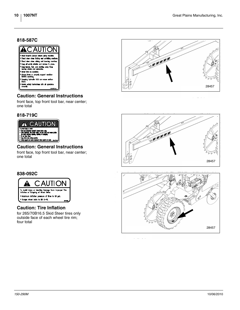 587c caution: general instructions, 719c caution: general instructions, 092c caution: tire inflation | Great Plains 1007NT Operator Manual User Manual | Page 14 / 88