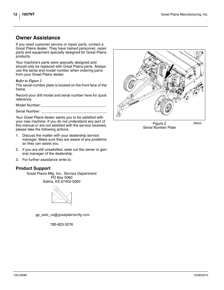 Owner assistance, Product support | Great Plains 1007NT Operator Manual User Manual | Page 16 / 88