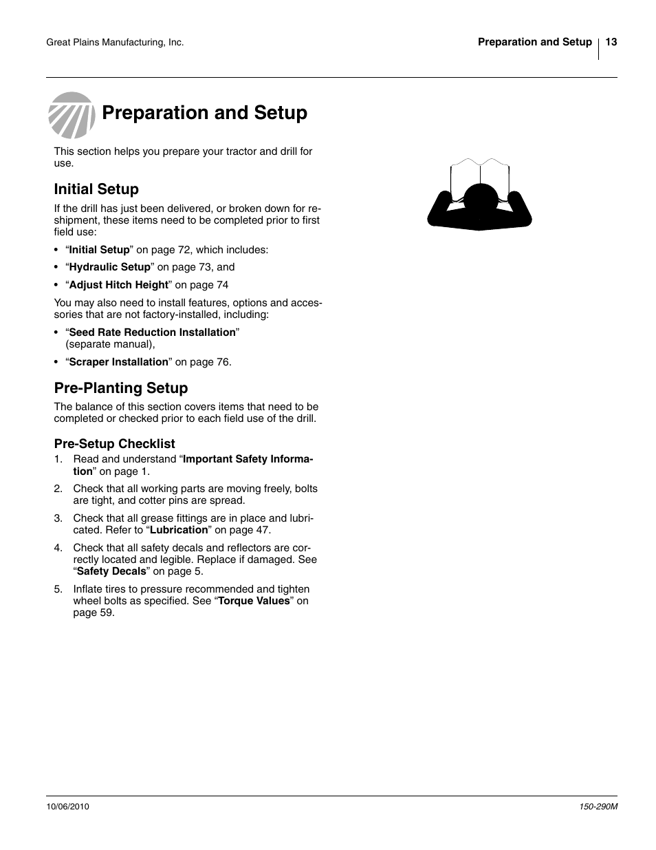 Preparation and setup, Initial setup, Pre-planting setup | Pre-setup checklist, Initial setup pre-planting setup | Great Plains 1007NT Operator Manual User Manual | Page 17 / 88