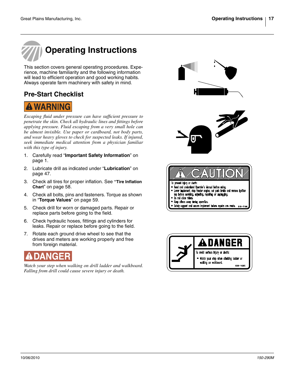 Operating instructions, Pre-start checklist | Great Plains 1007NT Operator Manual User Manual | Page 21 / 88