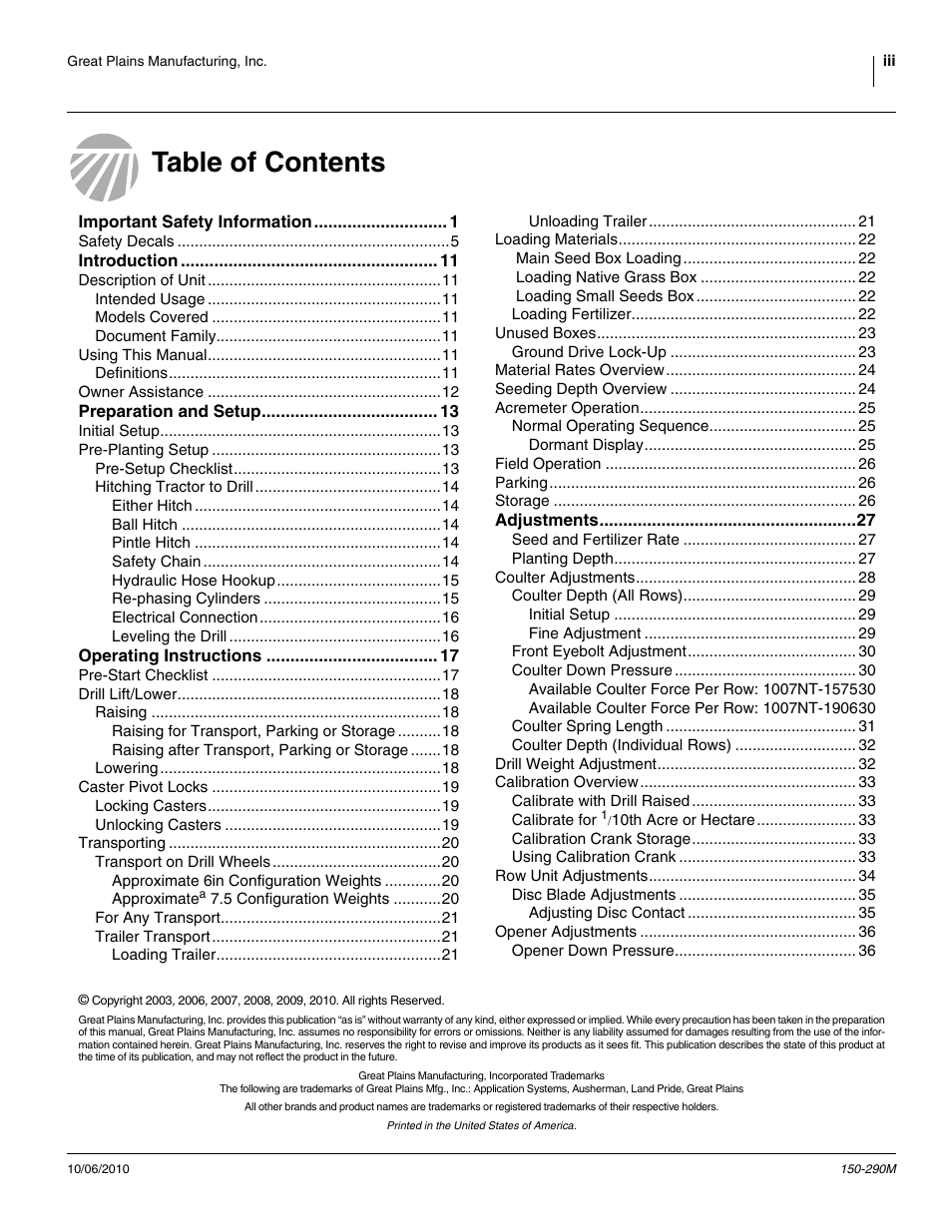 Great Plains 1007NT Operator Manual User Manual | Page 3 / 88