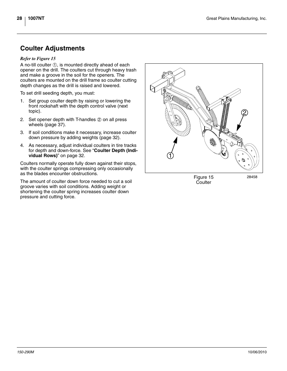 Coulter adjustments | Great Plains 1007NT Operator Manual User Manual | Page 32 / 88