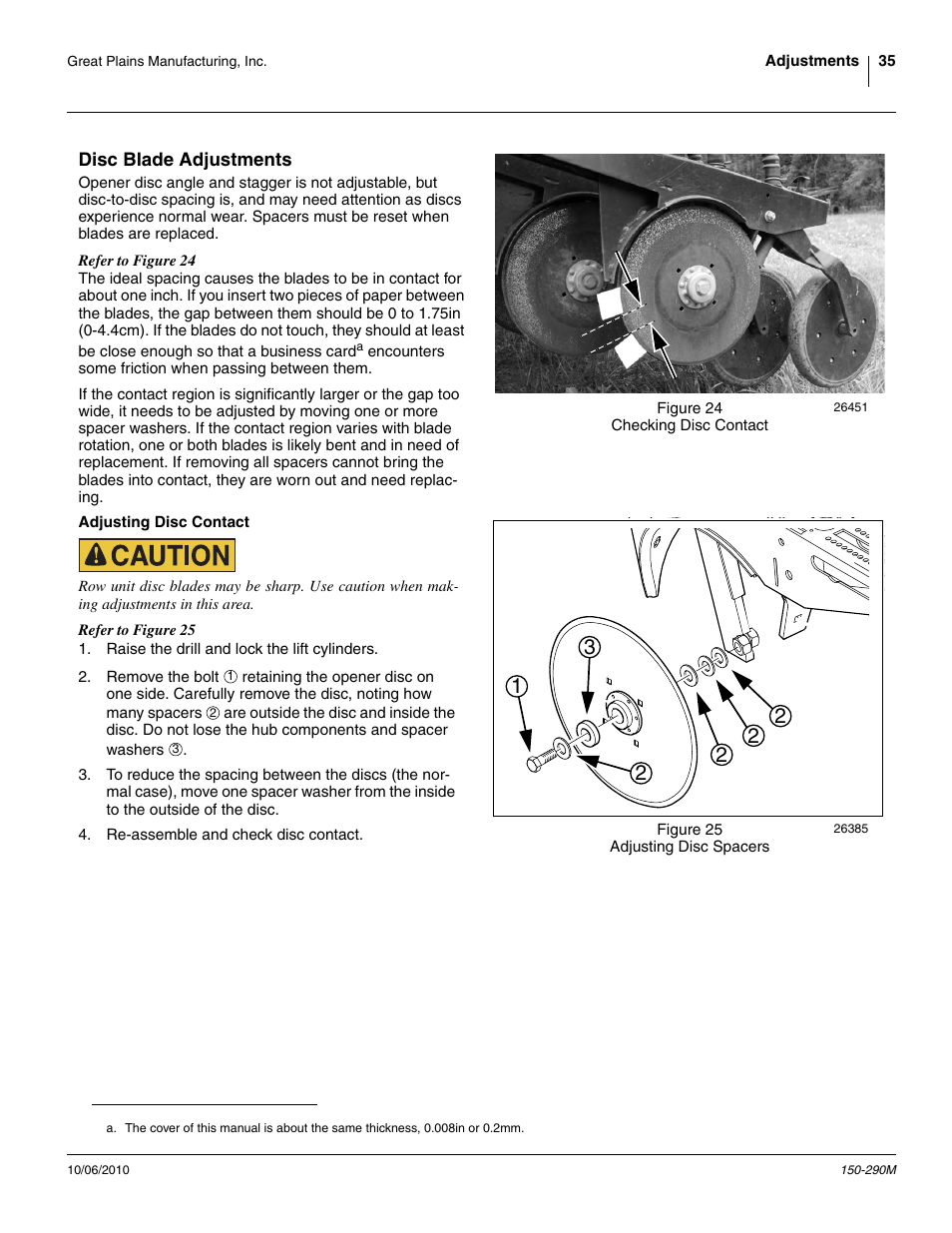 Disc blade adjustments, Adjusting disc contact, Disc blade adjustments (as b | Great Plains 1007NT Operator Manual User Manual | Page 39 / 88