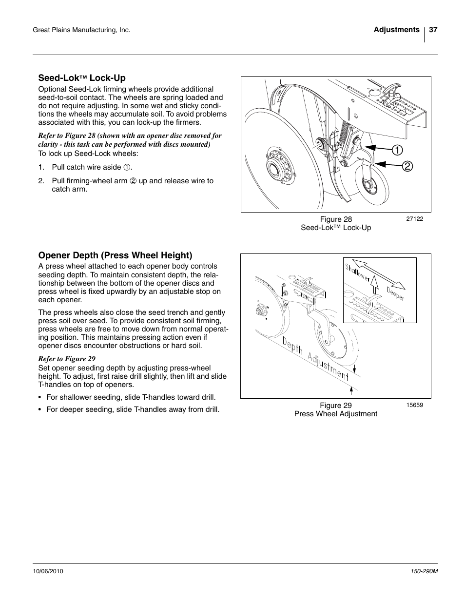 Seed-lok™ lock-up, Opener depth (press wheel height) | Great Plains 1007NT Operator Manual User Manual | Page 41 / 88