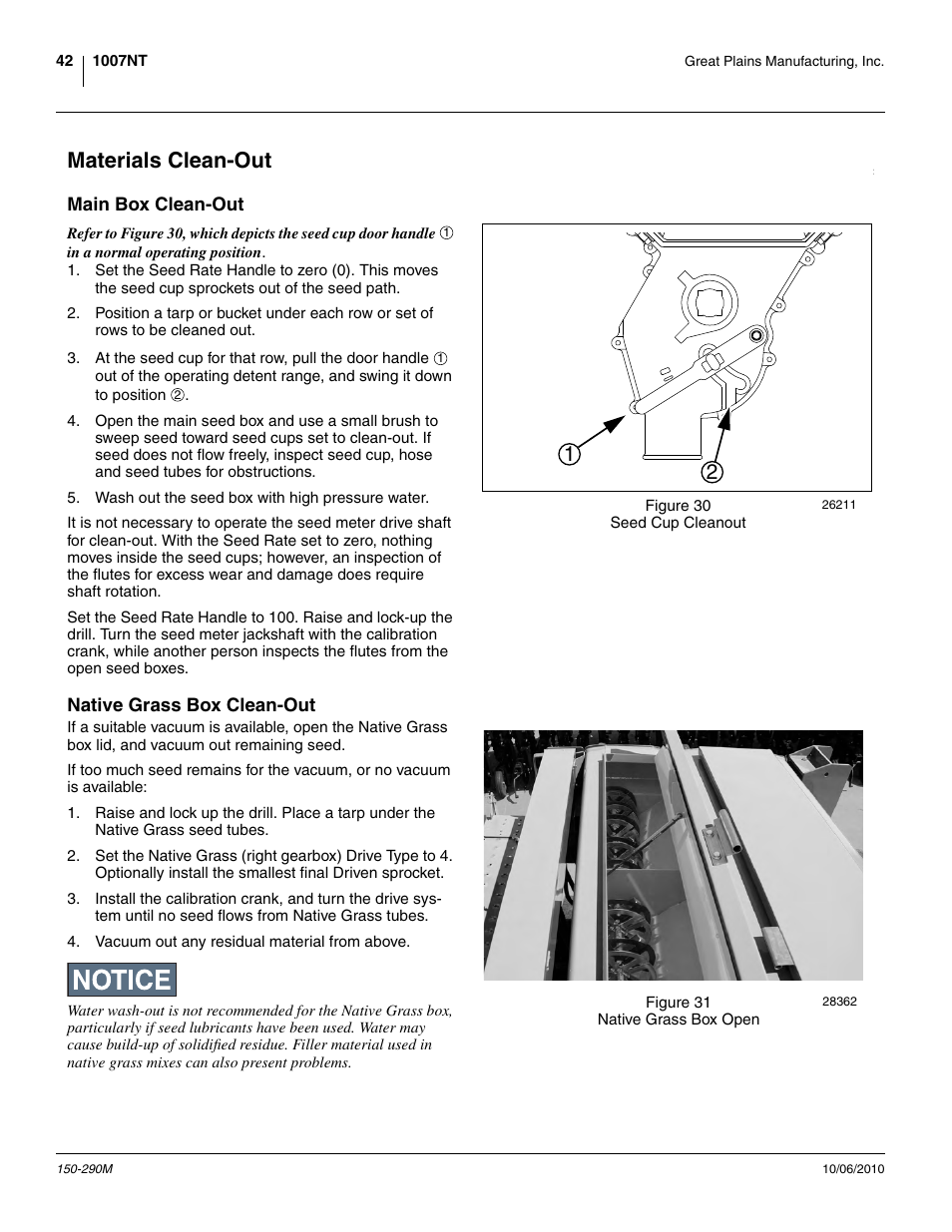 Materials clean-out, Main box clean-out, Native grass box clean-out | Main box clean-out native grass box clean-out | Great Plains 1007NT Operator Manual User Manual | Page 46 / 88