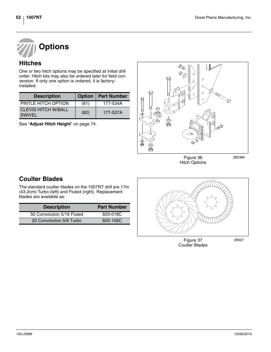 Options, Hitches, Coulter blades | Hitches coulter blades | Great Plains 1007NT Operator Manual User Manual | Page 56 / 88