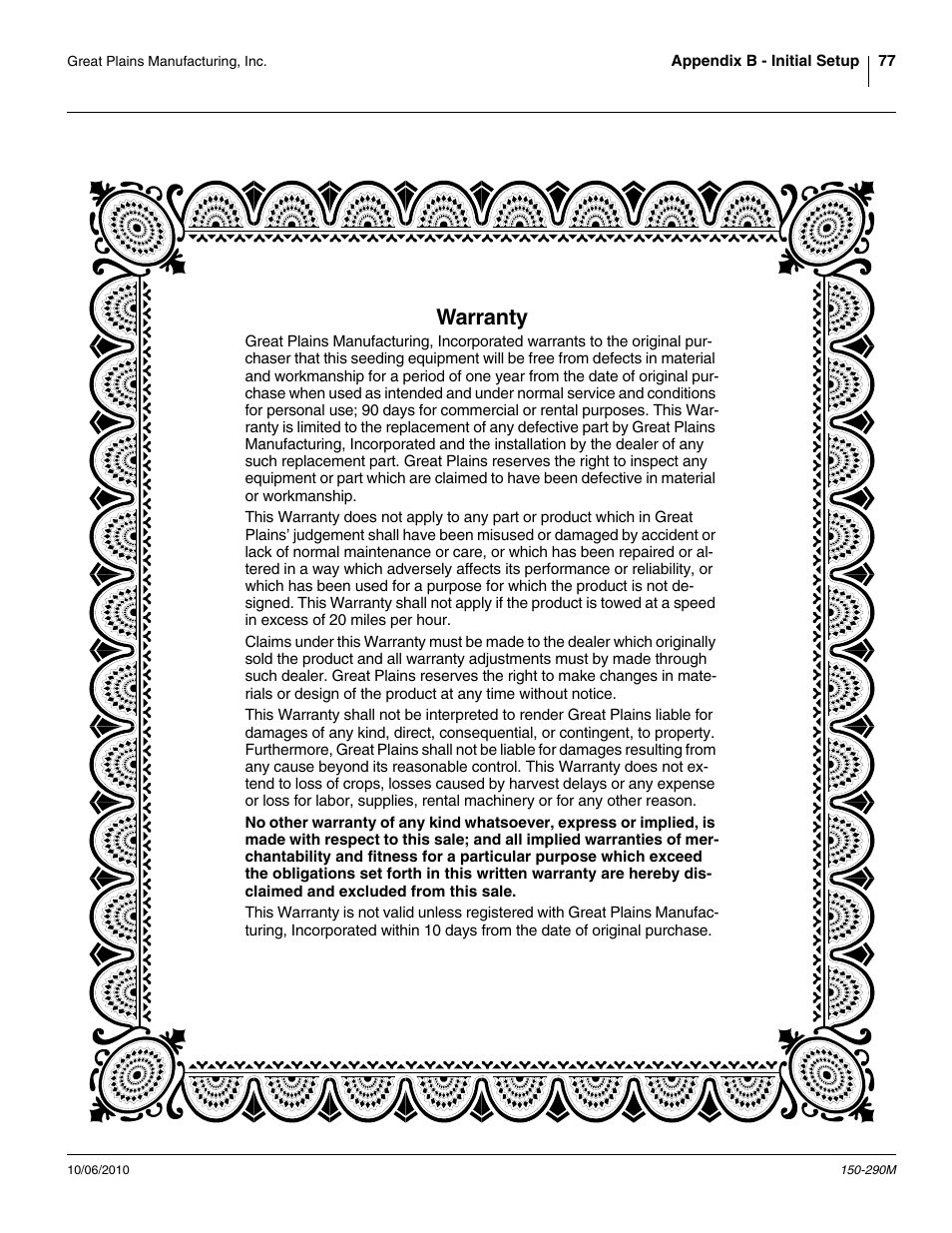 Warranty | Great Plains 1007NT Operator Manual User Manual | Page 81 / 88