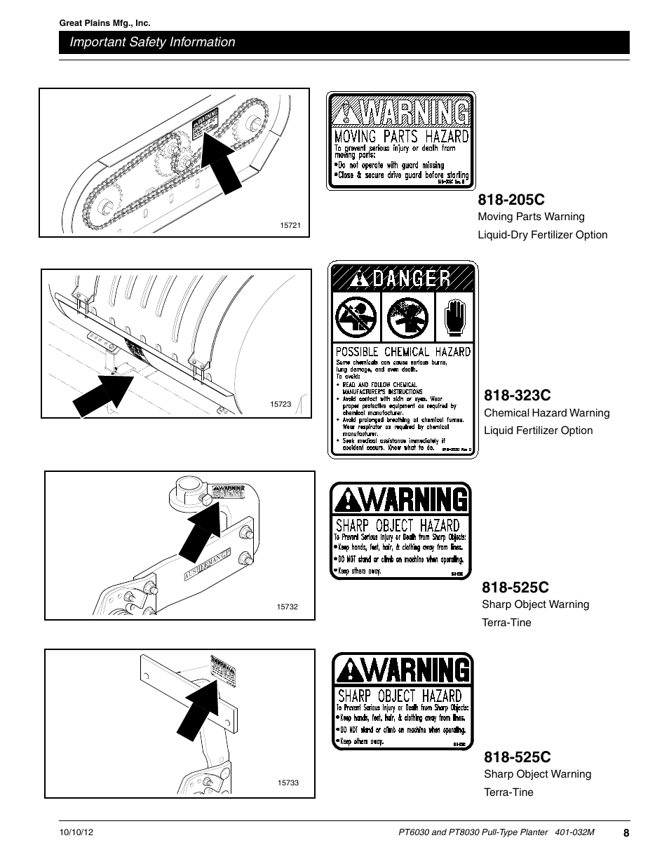 323c, 205c, 525c | Great Plains PT8030 V1012 Operator Manual User Manual | Page 10 / 66