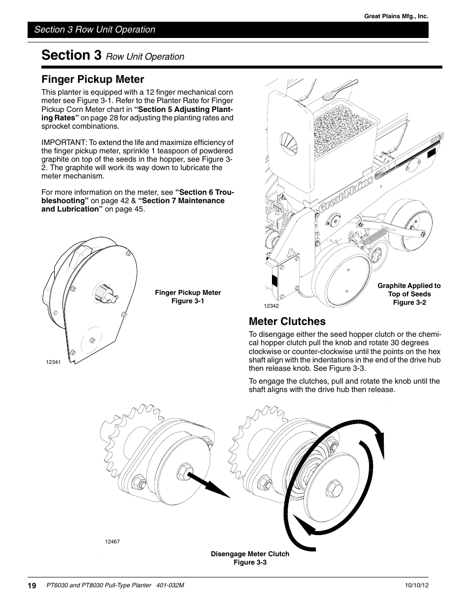 Section 3 row unit operation, Finger pickup meter, Meter clutches | Great Plains PT8030 V1012 Operator Manual User Manual | Page 21 / 66