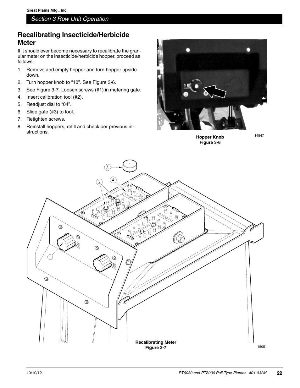 Recalibrating insecticide/herbicide meter | Great Plains PT8030 V1012 Operator Manual User Manual | Page 24 / 66