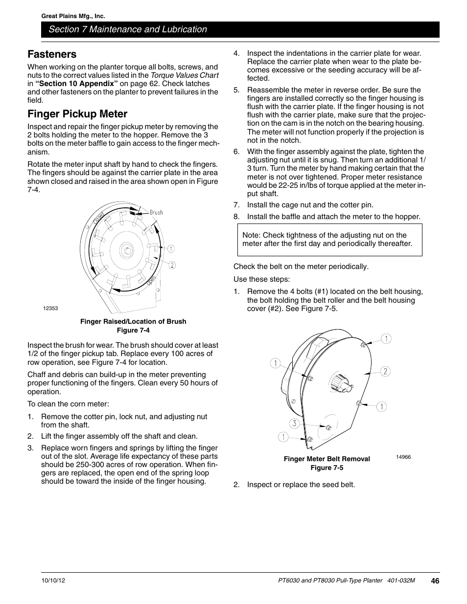 Fasteners, Finger pickup meter | Great Plains PT8030 V1012 Operator Manual User Manual | Page 48 / 66