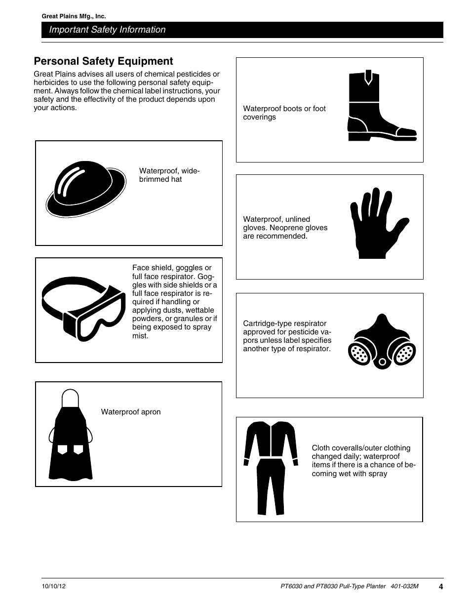 Personal safety equipment | Great Plains PT8030 V1012 Operator Manual User Manual | Page 6 / 66
