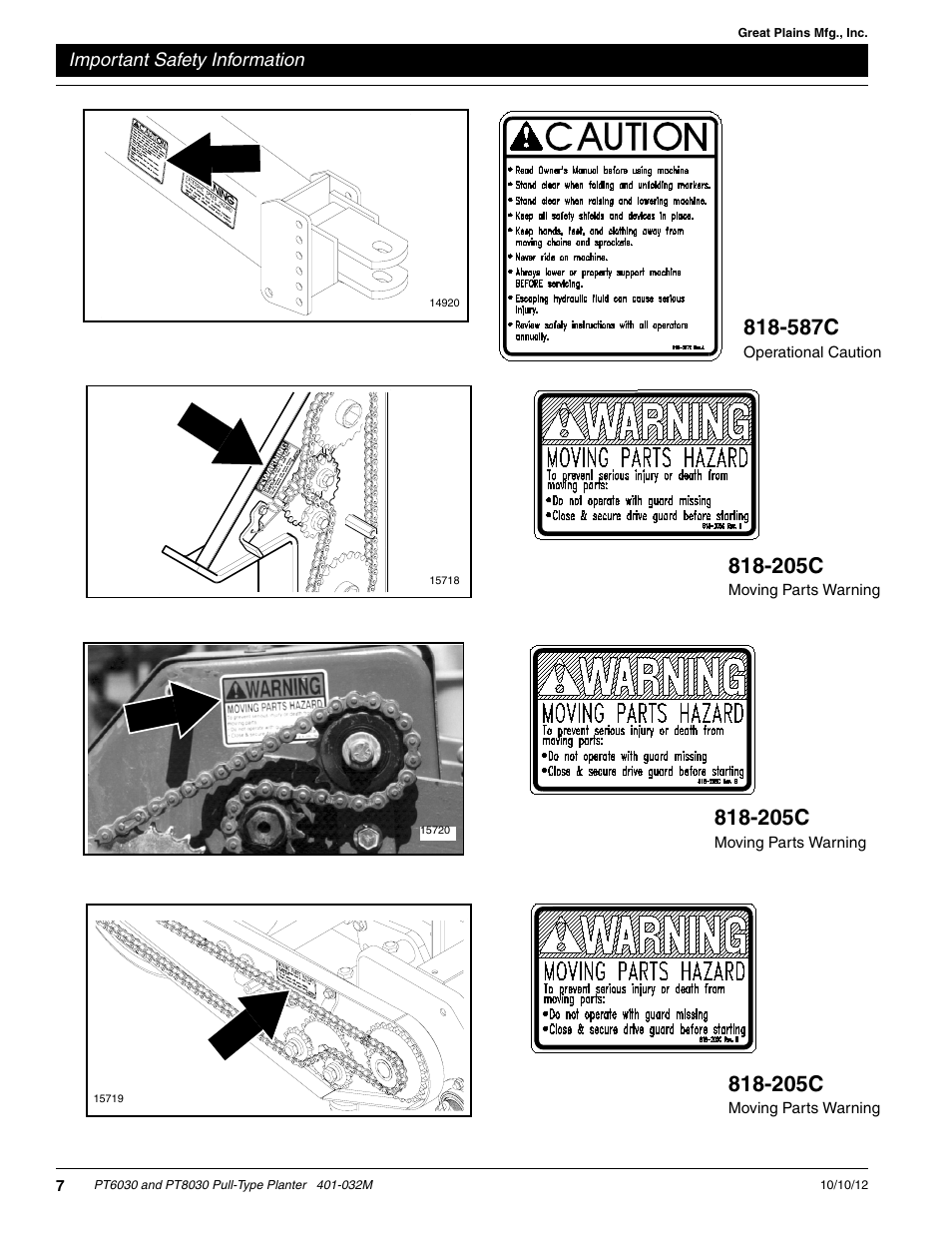 205c, 587c | Great Plains PT8030 V1012 Operator Manual User Manual | Page 9 / 66