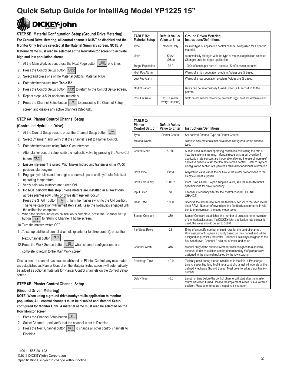 Great Plains YP1225-2315 23 Row 15 Inch Quick Start User Manual | Page 2 / 5