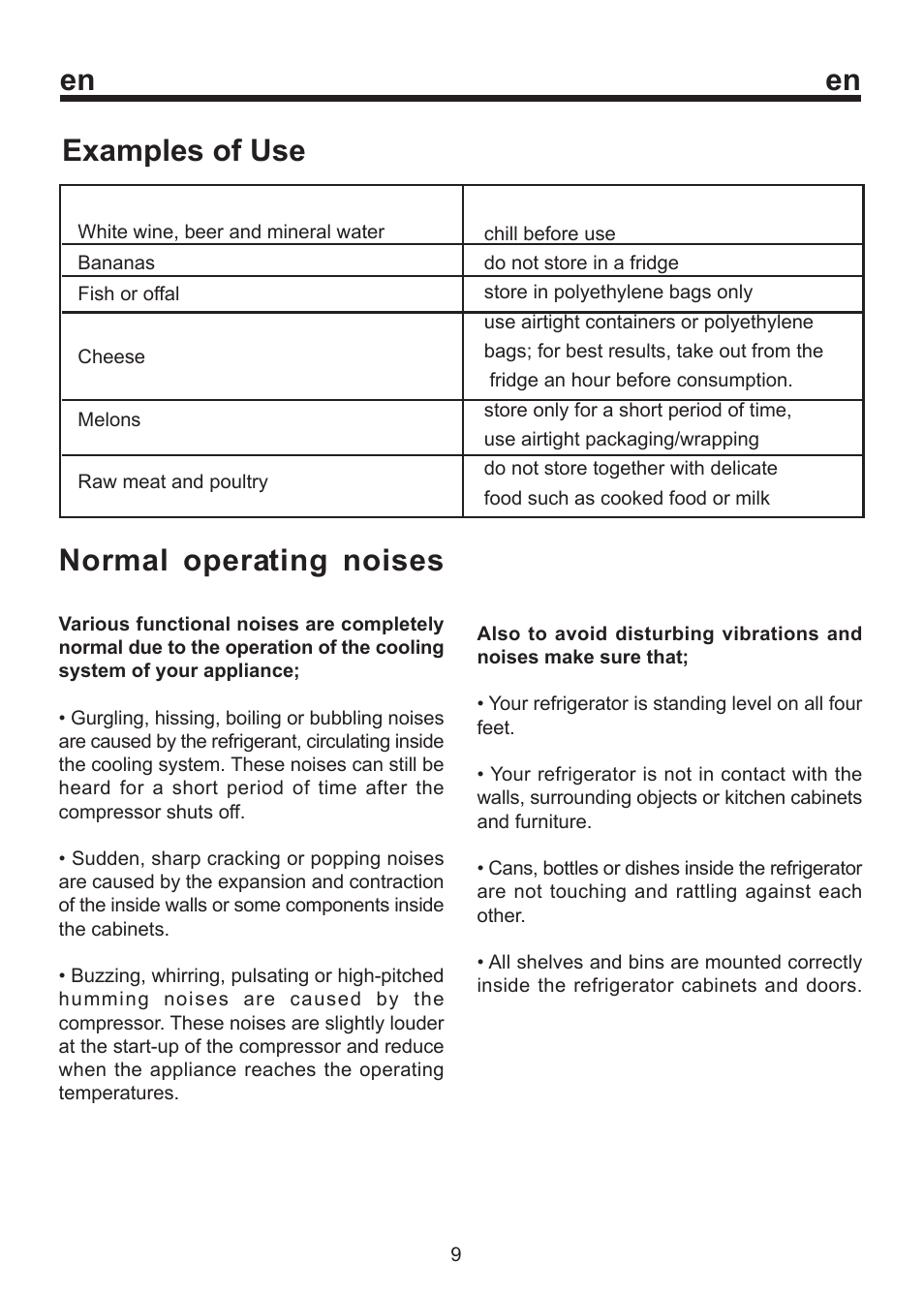 En examples of use, Normal operating noises | Beko D 9459 NM User Manual | Page 13 / 14