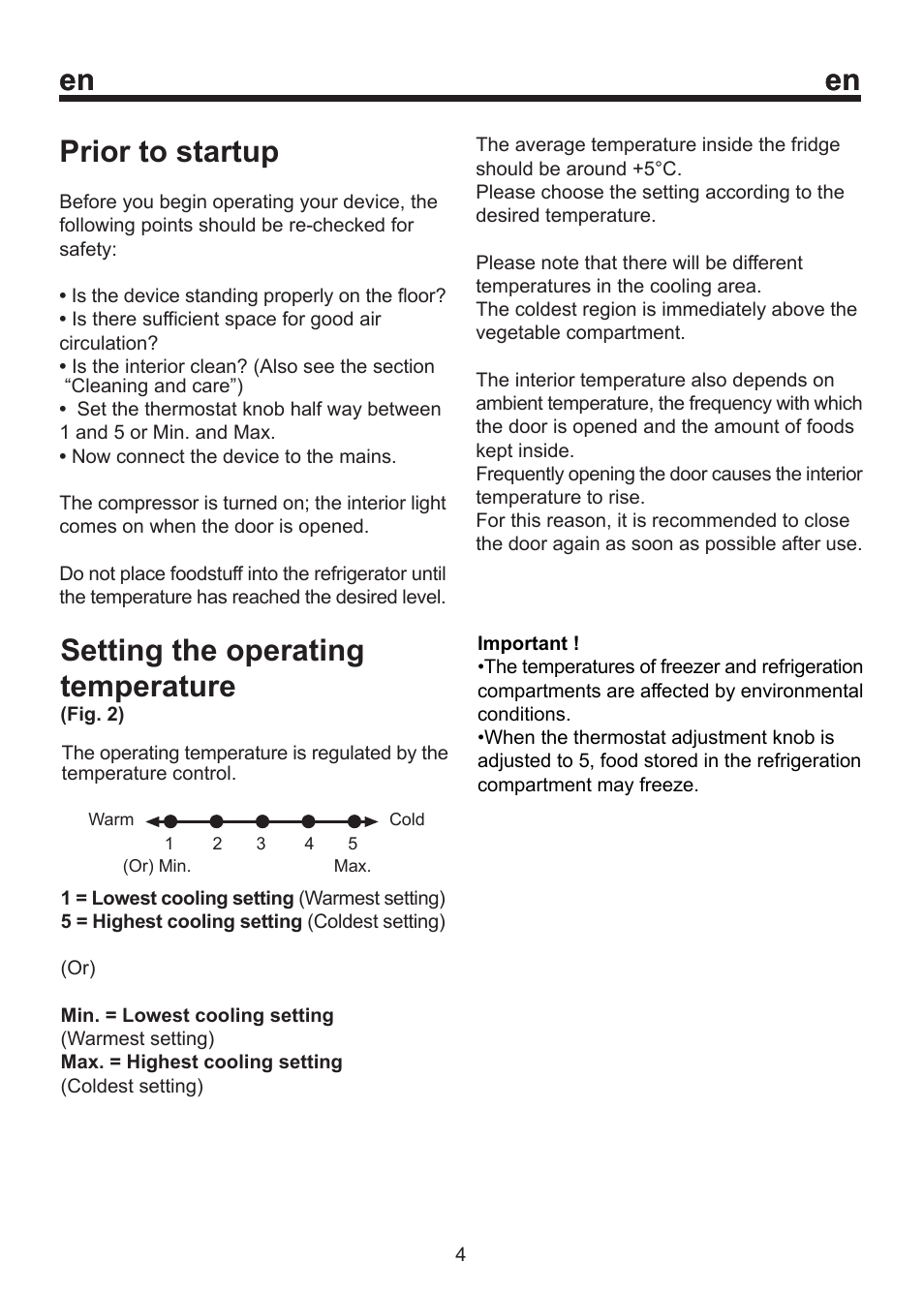 Setting the operating temperature, Prior to startup | Beko D 9459 NM User Manual | Page 8 / 14