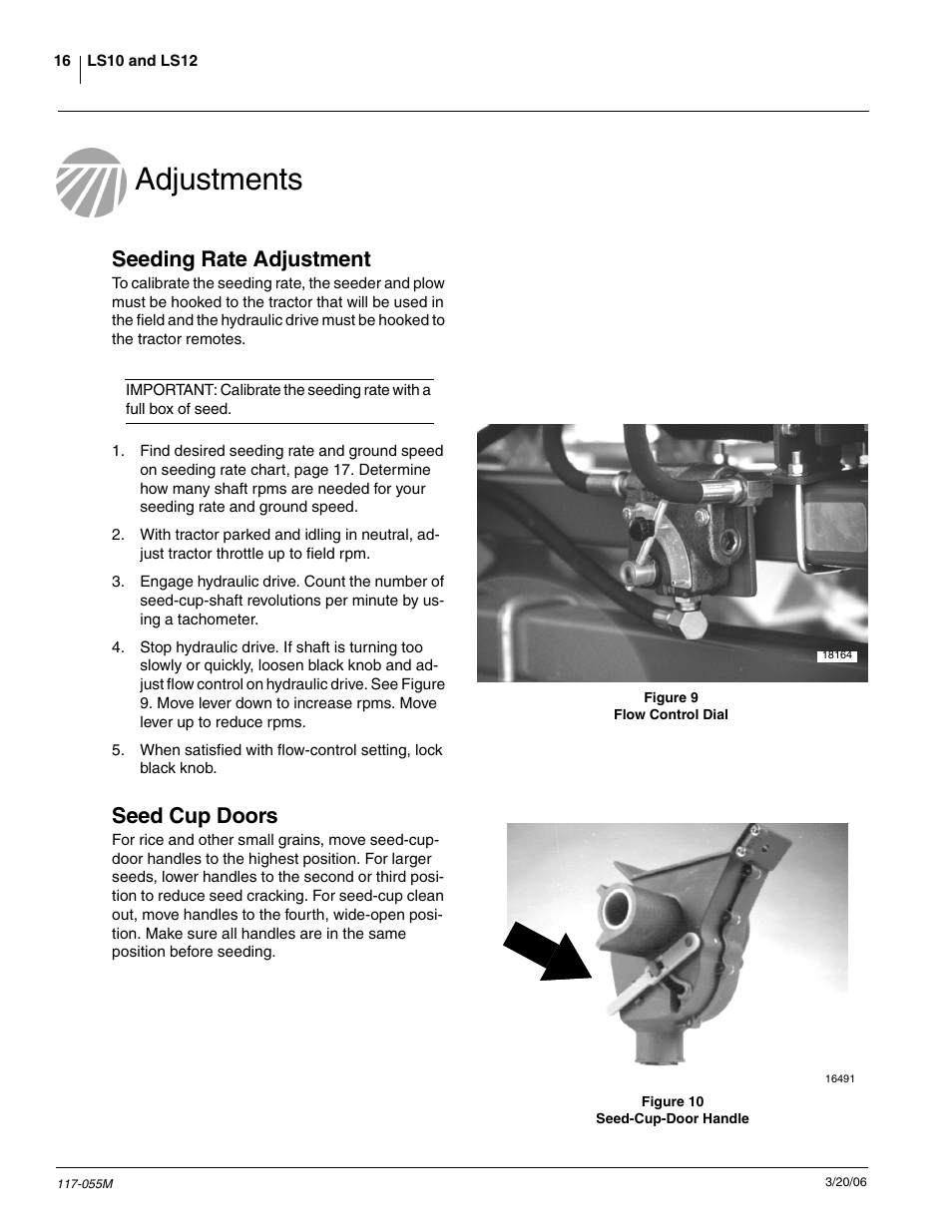 Adjustments, Seeding rate adjustment, Seed cup doors | Great Plains LS12 Operator Manual User Manual | Page 18 / 29