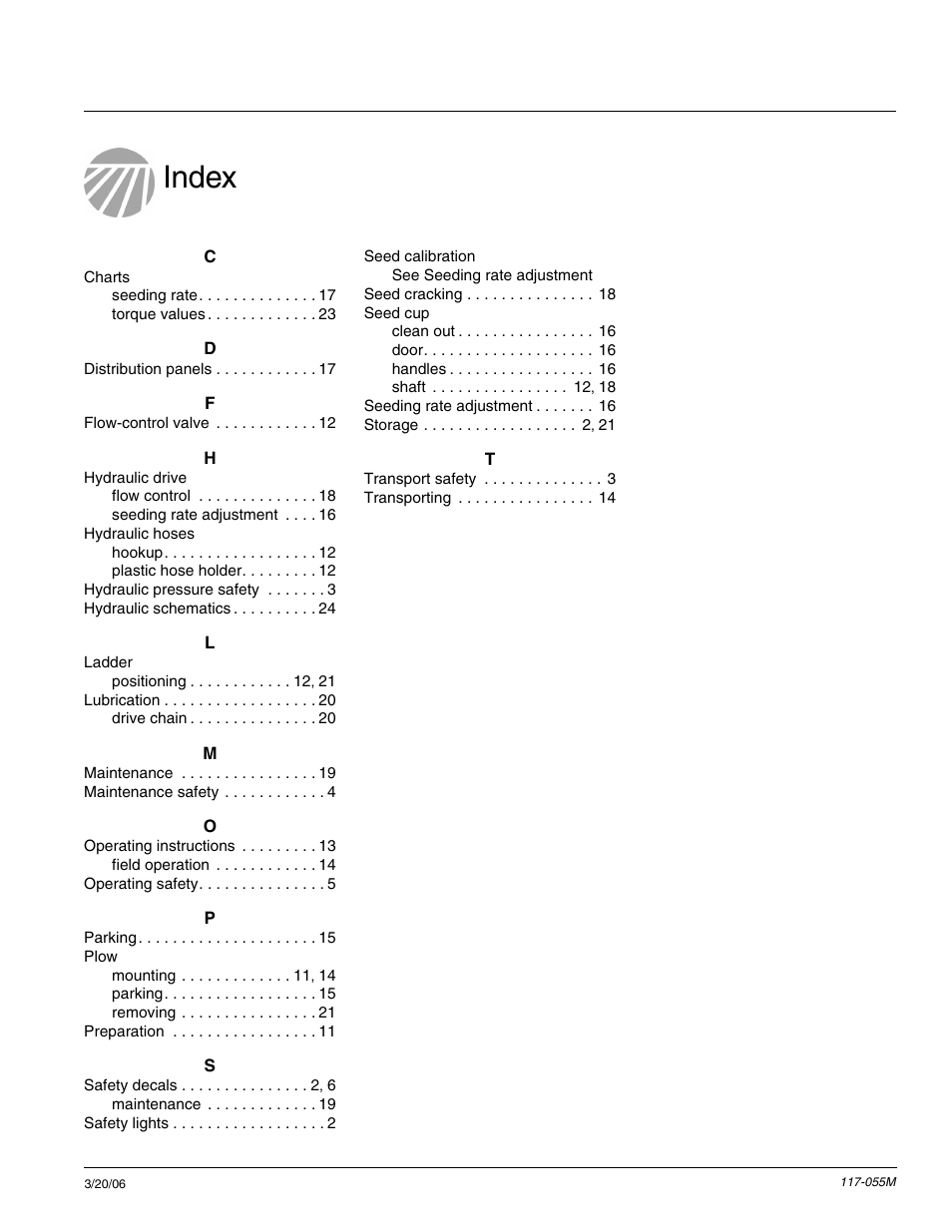Index | Great Plains LS12 Operator Manual User Manual | Page 28 / 29