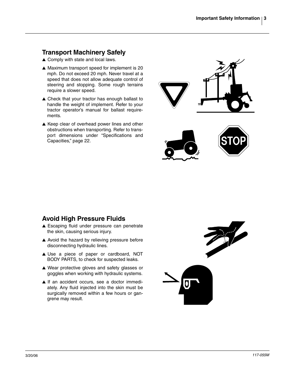 Transport machinery safely, Avoid high pressure fluids | Great Plains LS12 Operator Manual User Manual | Page 5 / 29