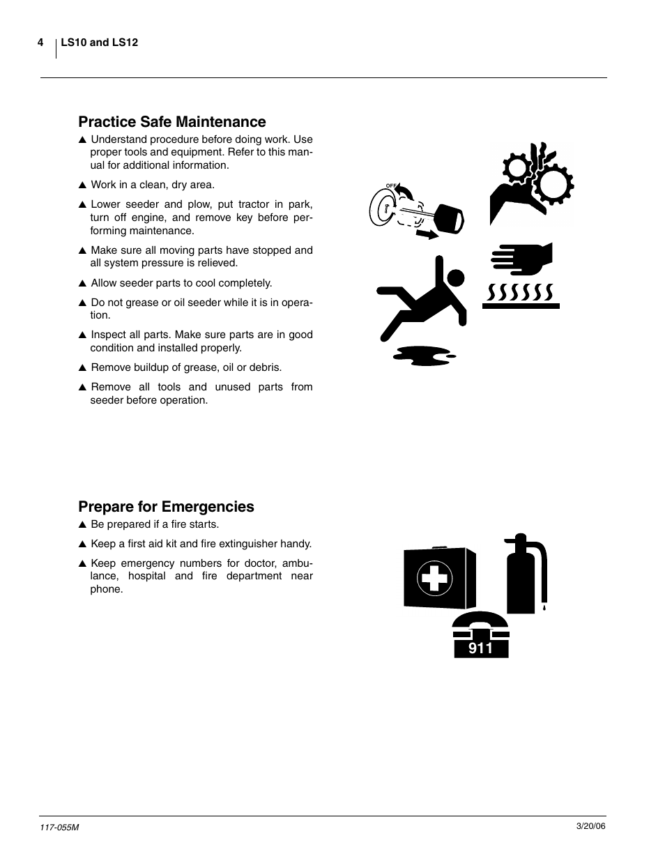Practice safe maintenance, Prepare for emergencies | Great Plains LS12 Operator Manual User Manual | Page 6 / 29