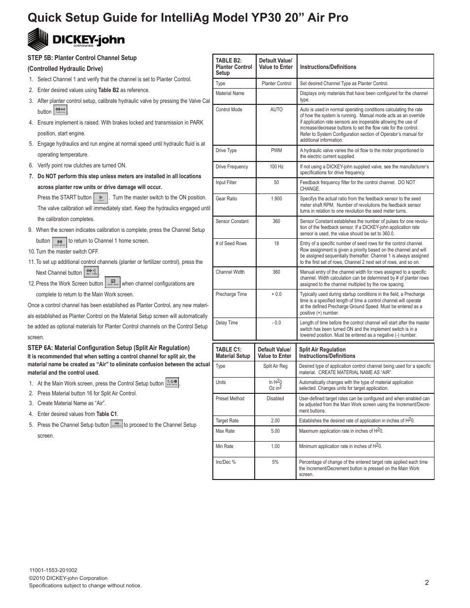 Great Plains YP3025A-1820 18-Row 20-Inch Quick Start User Manual | Page 2 / 5