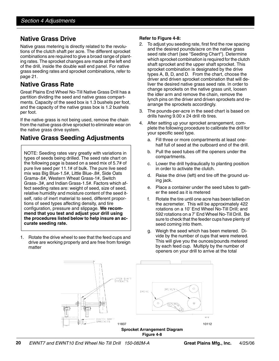 Native grass drive, Native grass rate, Native grass seeding adjustments | Great Plains EWNT7 1523Q-1630Q Operator Manual User Manual | Page 22 / 34