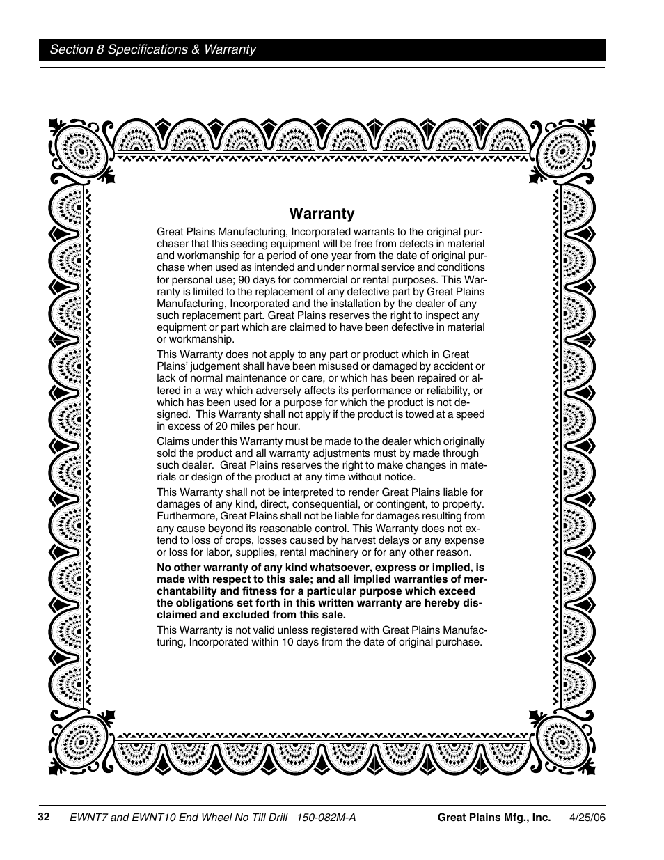 Warranty | Great Plains EWNT7 1523Q-1630Q Operator Manual User Manual | Page 34 / 34